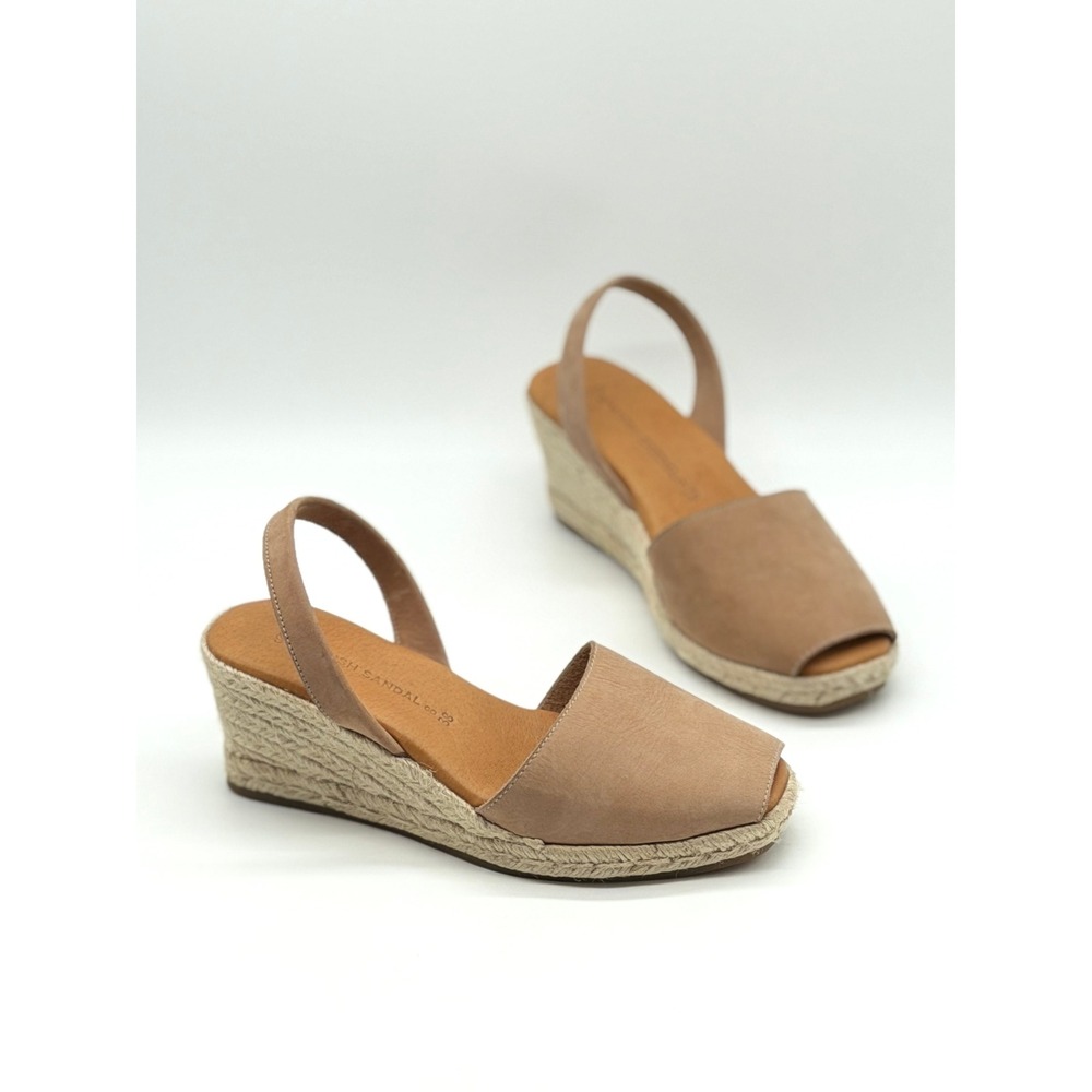 SPANISH SANDAL CO Espadrille Wedge Women 38 Tan Slingback Peep Toe Jute